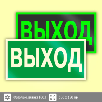 Знак E22 «Указатель выхода» (фотолюминесцентная пленка ГОСТ 34428-2018, 300х150 мм)
